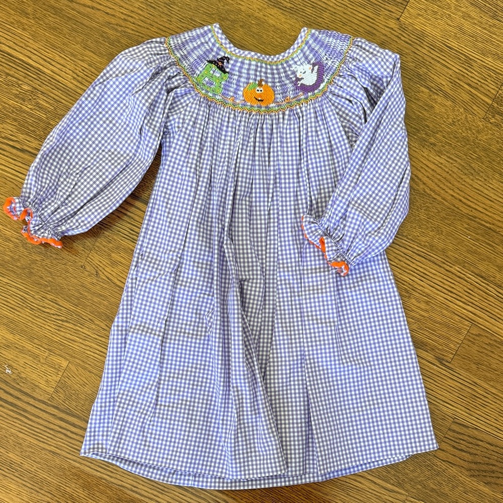 Purple Gingham Halloween Smocked Dress